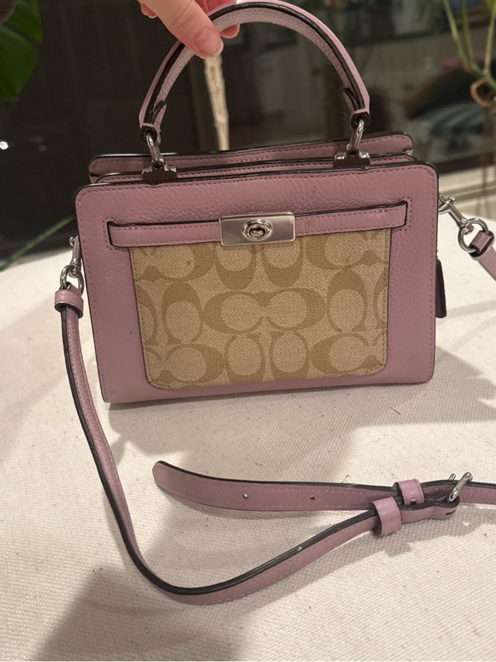 Coach Lavender Leather Trim Signature Canvas Crossbody